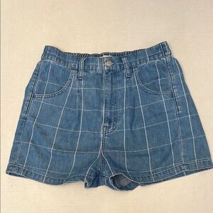 MADEWELL DENIM INDIGO WINDOWPANE HIGH RISE SHORTS 27